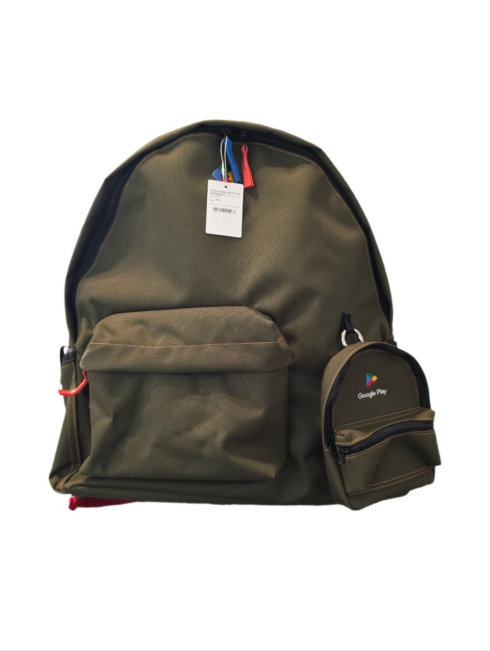 Google Play Beams Design Olive Green Backpack with Mini Google Play Pouch - NWT